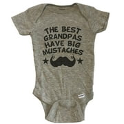 The Best Grandpas Have Big Mustaches Baby Bodysuit - Funny Grandchild Baby Bodysuit - Grey