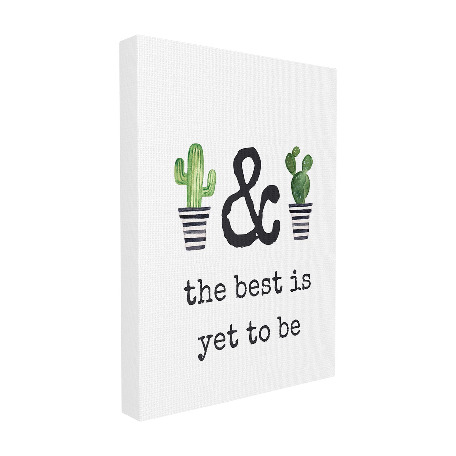 The Best Is Yet To Be Typography with Watercolor Cacti Striped Pots Oversized Stretched Canvas Wall Art, 24 x 1.5 x 30