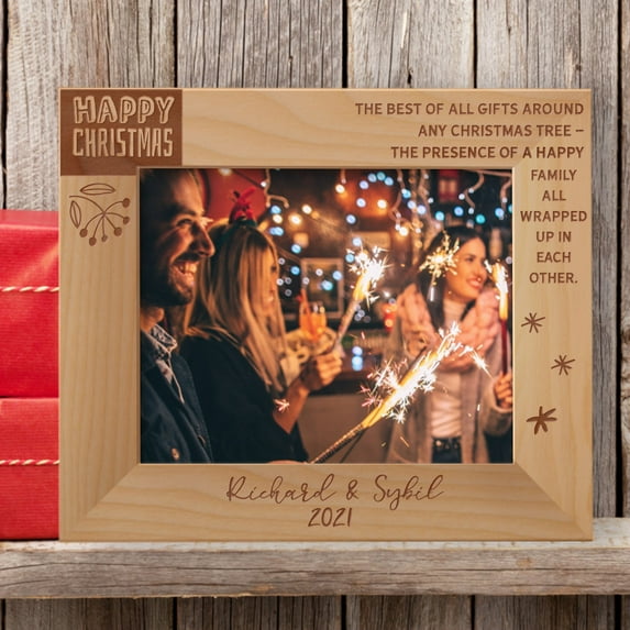 The Best Of All Gifts Around Any Christmas Tree Personalized Wooden Frame-10" x 8" Brown Horizontal