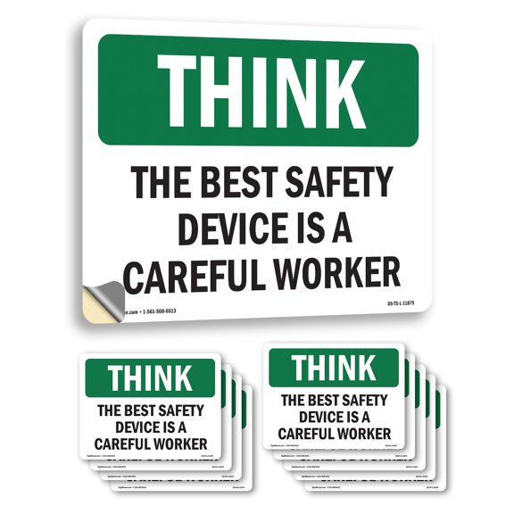 The Best Safety Device Is A Careful Worker OSHA Think Vinyl Decal Label 24 Inch x 18 Inch - 10 Pack