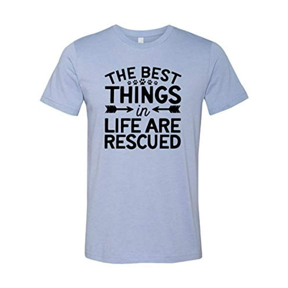 The Best Things in Life are Rescued Adult Short Sleeve Jersey Tee-Heather Blue-XXXL