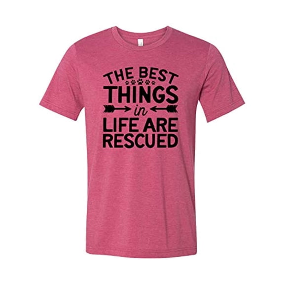 The Best Things in Life are Rescued Adult Short Sleeve Jersey Tee-Heather Raspberry-Large