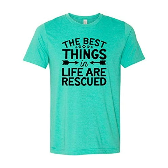 The Best Things in Life are Rescued Adult Short Sleeve Jersey Tee-Heather Sea Green-Small