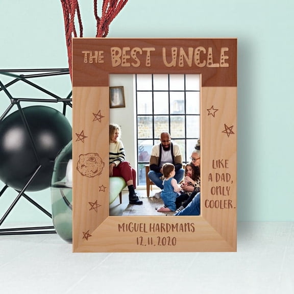 The Best Uncle Like A Dad Only Cooler Personalized Wooden Frame 4" x 6" Brown (Vertical)