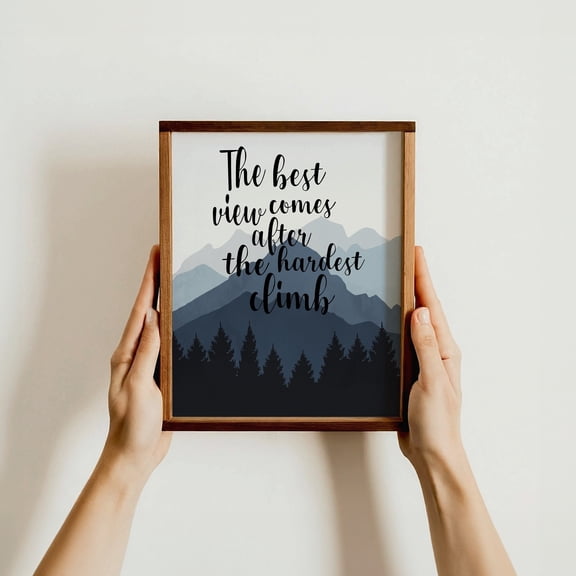 The Best View Comes After The Hardest Climb Wall Art, Inspirational Mountain Print, Motivational Quote, Nature Decor, For Hikers Poster, UNFRAMED