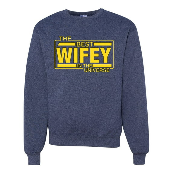 The Best Wifey in the Universe | Mens and Womens Mother's Day Crewneck Graphic Sweatshirt, Vintage Heather Navy, 2XL