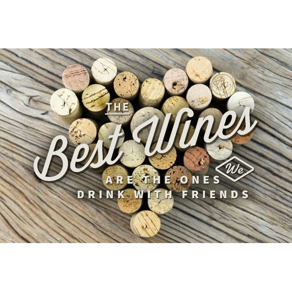 The Best Wines, Cork Heart, Sentiment (24x36 Giclee Gallery Art Print, Vivid Textured Wall Decor)