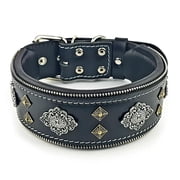 The Bestia Aztec Black Leather Dog Collar for Large Dog Breeds