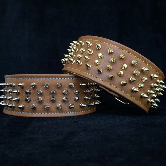 The Bestia "Crown" 2.8 inch wide leather dog collar