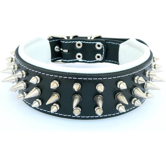 The Bestia "Danger" Black & White Leather Dog Collar for Large Dog Breeds