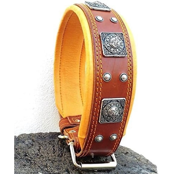 The Bestia "Eros" Brown Leather Dog Collar for Large Dog Breeds