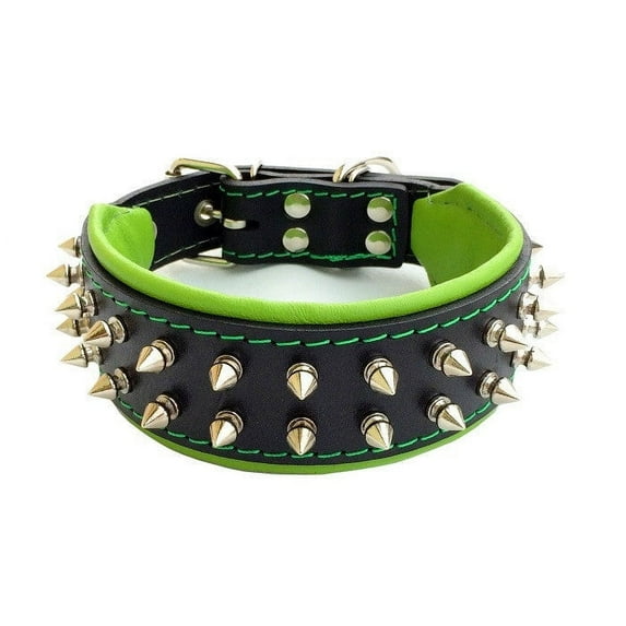 The Bestia "Frenchie" Leather Dog Collar Black & Green for Medium to Large Dog Breeds