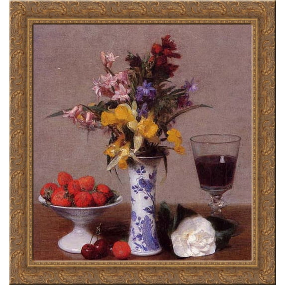The Bethrothal Still Life 20x21 Gold Ornate Wood Framed Canvas Art by Fantin Latour, Ignace Henri Jean Theodore
