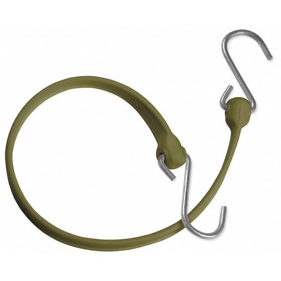 Military Green Polyurethane Bungee Strap with S-Hooks, Bungee Length: 24"
