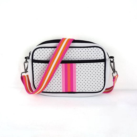 The Bianca Messenger Crossbody - White with Pink Racer