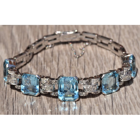 The Bianca: Phenomenal Antique Santa Maria Aquamarine Bracelet in Platinum