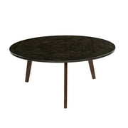 The Bianco Collection  31 in. Stella Round Marble Coffee Table with Walnut Legs, Black