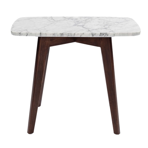 The Bianco Collection Cima 12" x 21" Rectangular Italian Carrara White Marble Table with Walnut Legs