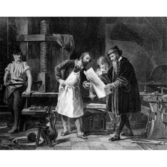 The Bible First Time in Print - First Proof From Gutenbergs Press by Artist Unknown Poster Print - 18 x 24