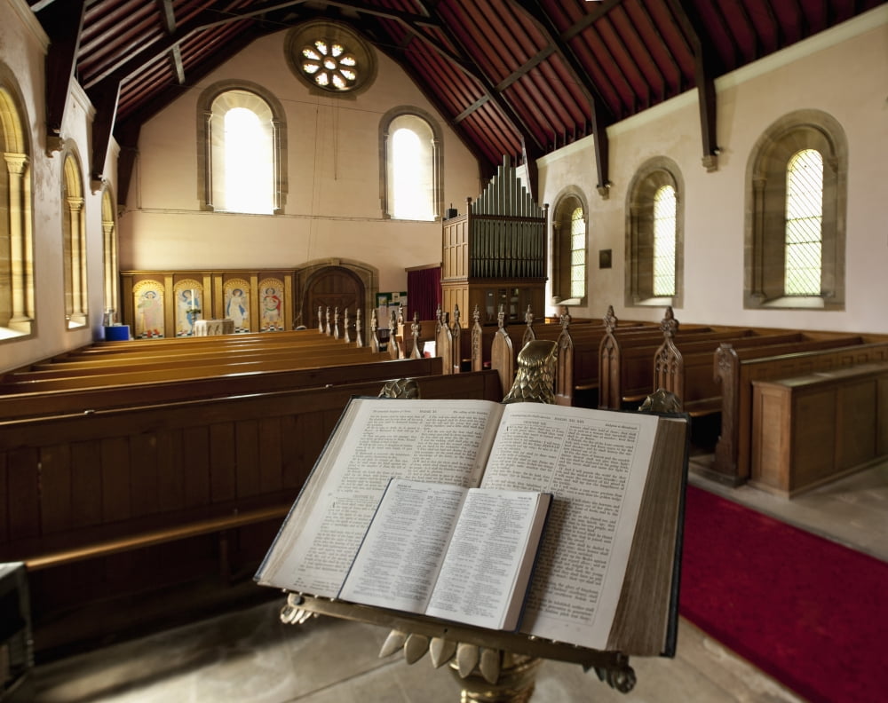 The Bible Open On A Stand At The Back Of Howick Church Northumberland England Canvas Art - John Short  Design Pics (24 x 19)