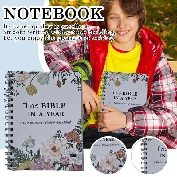 The Bible in a Year: 52-Week Daily Guided Study Journal with Reading Plan, Note-Taking & Reflection Space - Spiral Bound