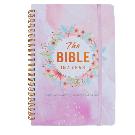 The Bible in a Year Spiral Bound Notebook: 52-Week Guided Journey Through Scripture with Floral Design for Daily Devotional Reading