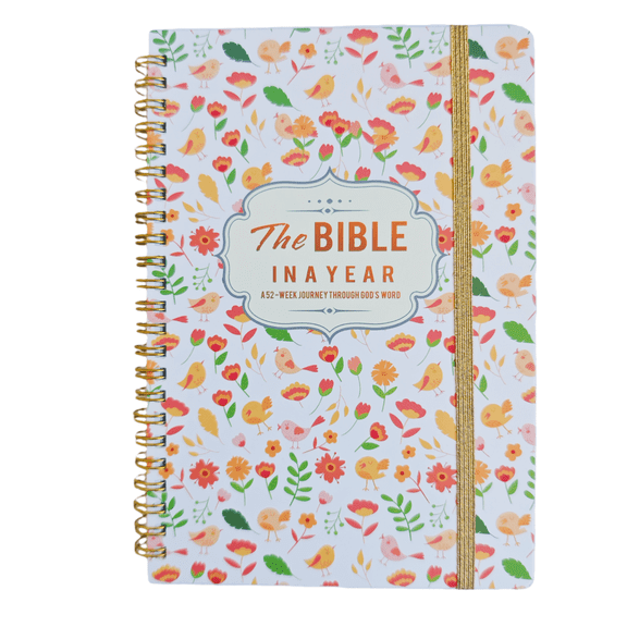 The Bible in a Year Spiral Notebook  52-Week Guided Scripture Journey with Floral Cover for Daily Reflection and Study
