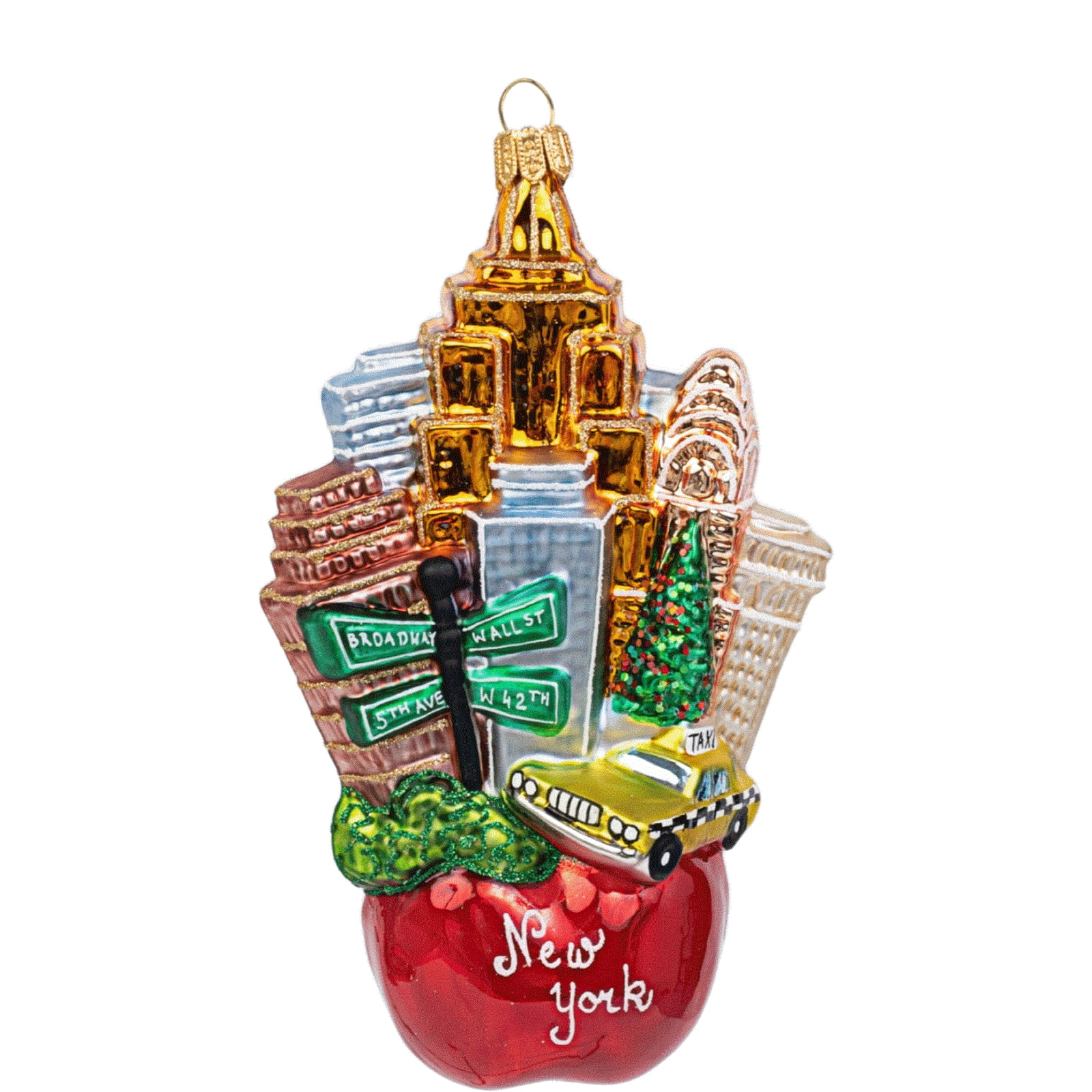 The Big Apple New York Landscape Polish Mouth Blown Glass Christmas Ornament