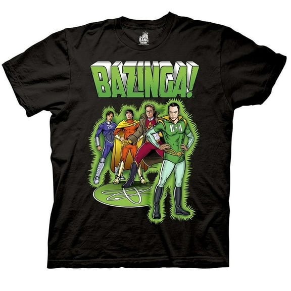 The Big Bang Theory Bazinga Comic Book Characters Adult Black T-Shirt