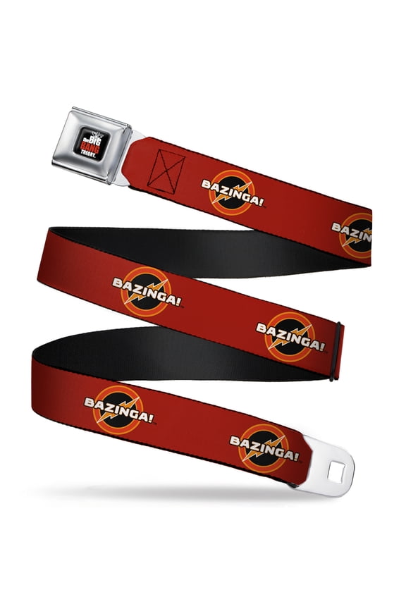 The Big Bang Theory Belt, Seatbelt Buckle Belt, Bazinga Logo Burgundy, 34 to 52 Inches