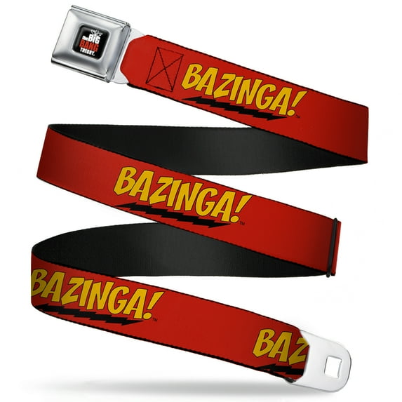 The Big Bang Theory Belt, Seatbelt Buckle Belt, Bazinga Red Gold Black, 30 to 44 Inches