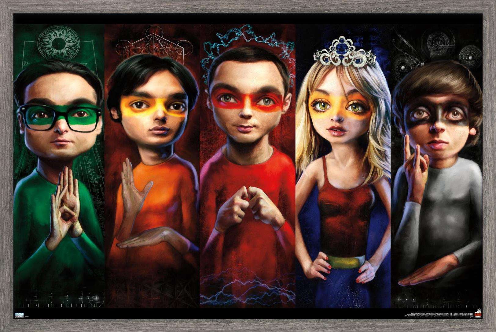 The Big Bang Theory - Faces Wall Poster, 22.375" x 34", Framed
