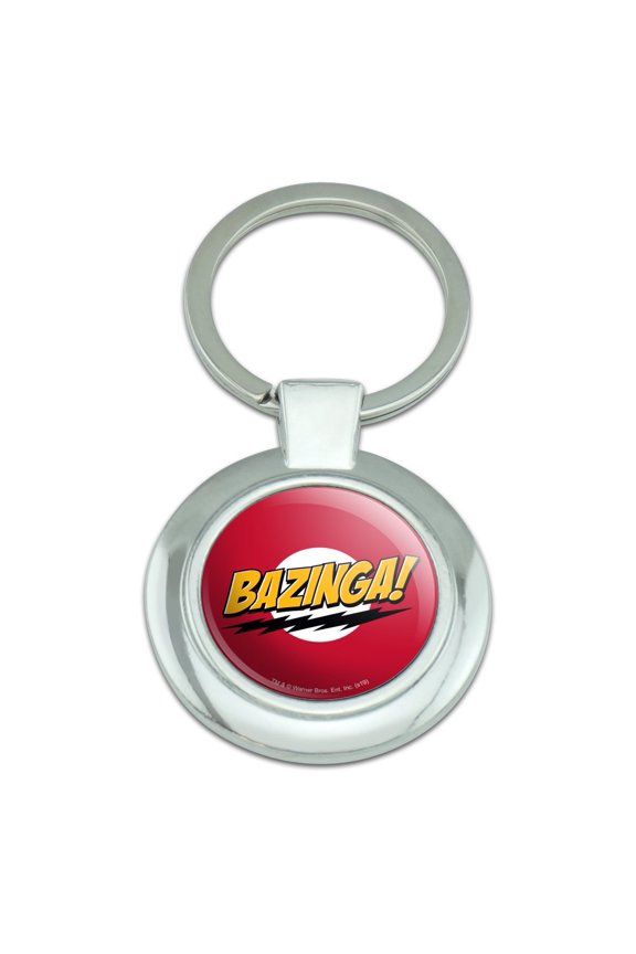 The Big Bang Theory Sheldon Bazinga Keychain Classy Round Chrome Plated Metal