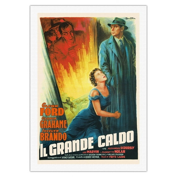 The Big Heat (Il Grande Caldo) - Starring Glenn Ford & Gloria Grahame - Vintage Italian Film Movie Poster by Anselmo Ballester c.1953 - Fine Art Rolled Canvas Print 27in x 40in