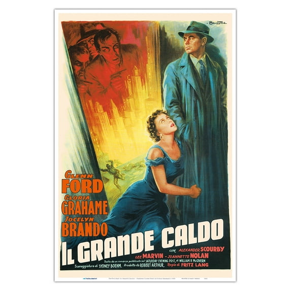 The Big Heat (Il Grande Caldo) - Starring Glenn Ford & Gloria Grahame - Vintage Italian Film Movie Poster by Anselmo Ballester c.1953 - Master Art Print (Unframed) 12in x 18in