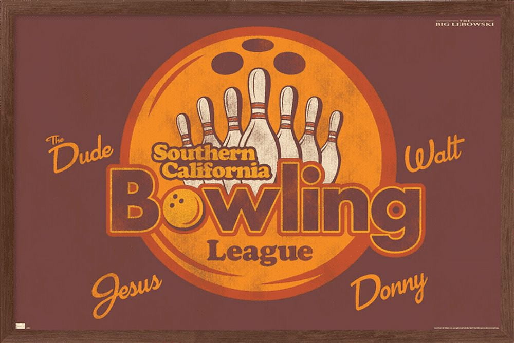 The Big Lebowski - Bowling League Wall Poster, 22.375" x 34", Framed