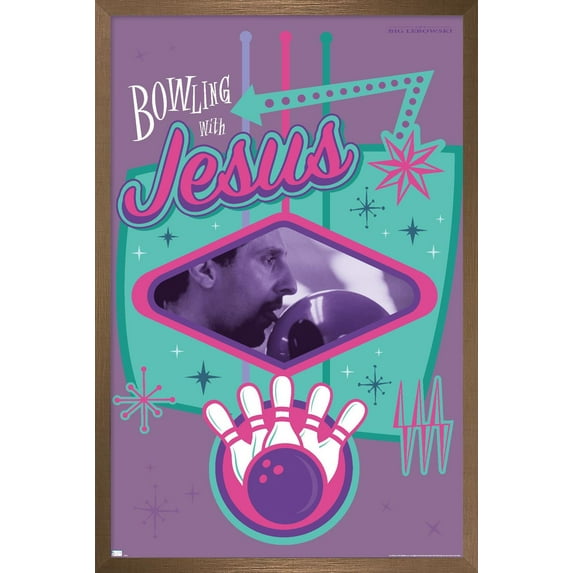 The Big Lebowski - Bowling with Jesus Wall Poster, 22.375" x 34", Framed