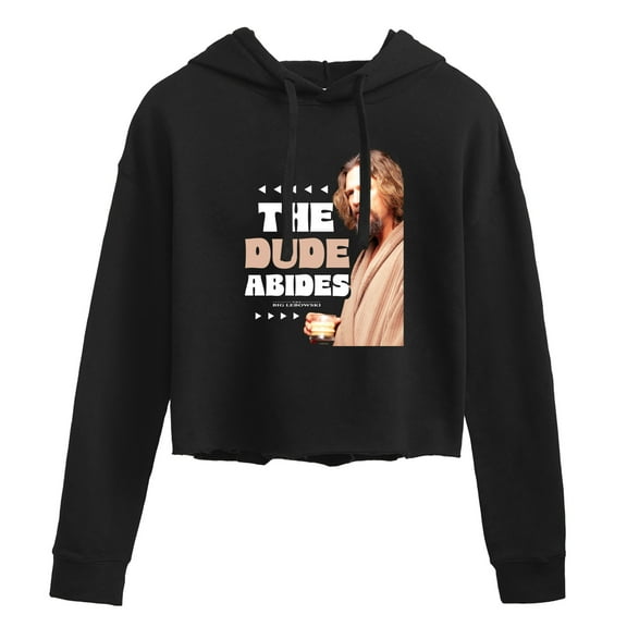 The Big Lebowski - In A Robe, The Dude Abides - Juniors Cropped Pullover Hoodie