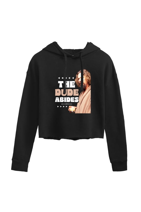 - In A Robe, The Dude Abides - Juniors Cropped Pullover Hoodie