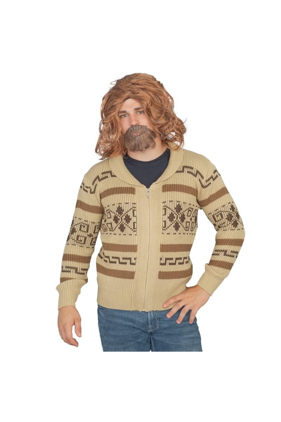 Lebowski Jeffrey The Dude Zip Up Cardigan Sweater Halloween Cosplay Beige