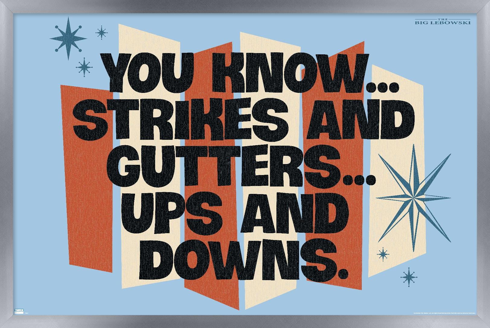 The Big Lebowski - Strikes and Gutters Wall Poster, 22.375" x 34", Framed