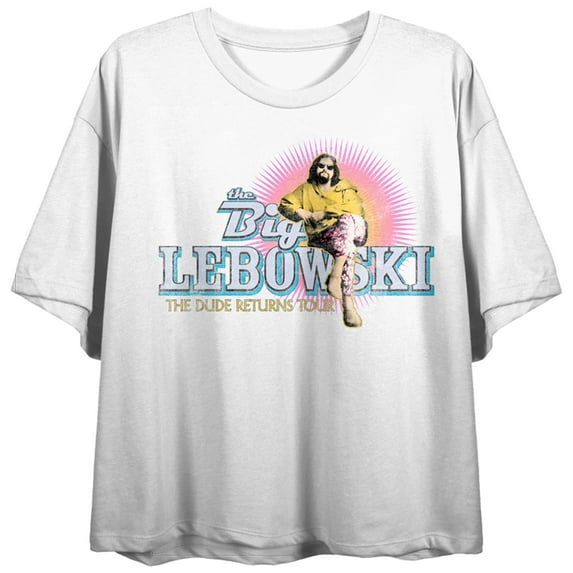 The Big Lebowski The Dude Returns Tour Crew Neck Short Sleeve Women's White Crop Top-XL