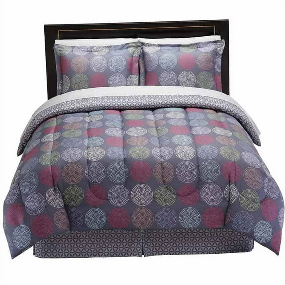 The Big One Bryn Kaleidoscope Dots Full 8 Piece Bed in Bag Set Comforter Sheets