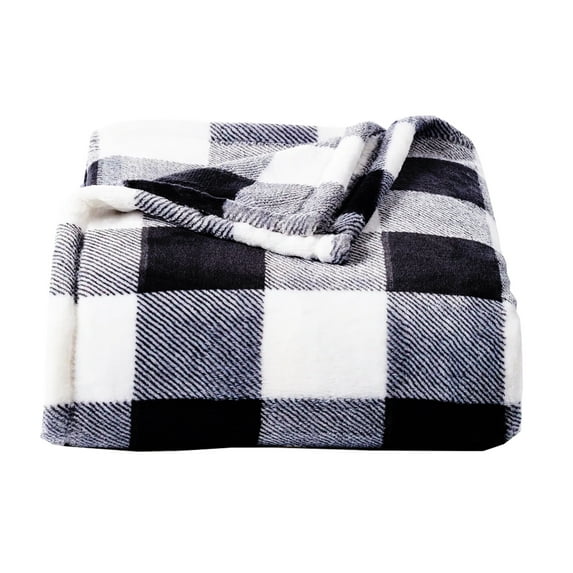 The Big One Farmhouse Black, White, Multi-color Plaid Polyester Plush Throw 72" x 60"