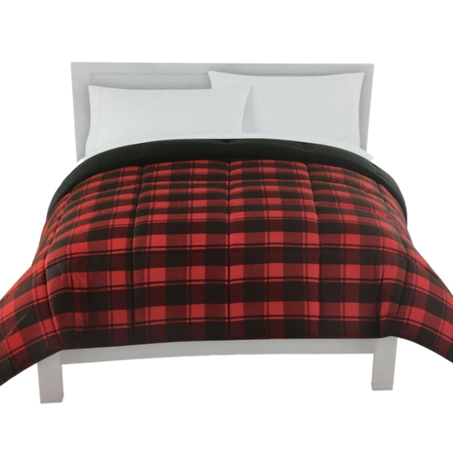 The Big One Full Queen Plush Reversible Comforter, Red & Black Plaid