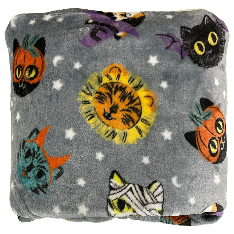 The Big One Oversized Plush Halloween Cats in Costume Throw Blanket 5 x6 Gray