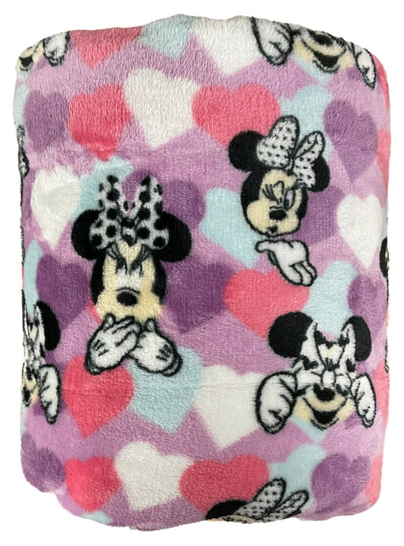 The Big One Oversized Plush Minnie Mouse Hearts Microplush Throw Blanket, 5'x6'