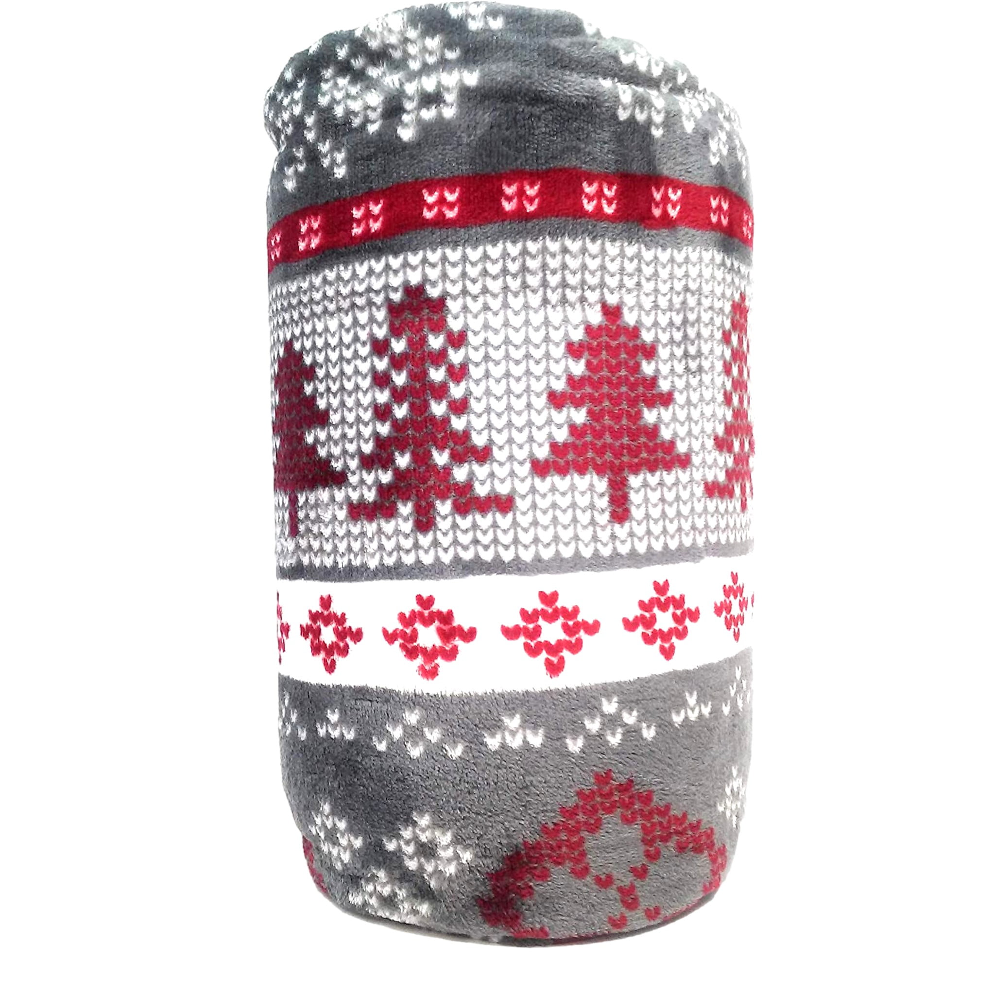 The Big One Oversized Plush Throw 72 inch by 60 inch Grey Red Fairisle