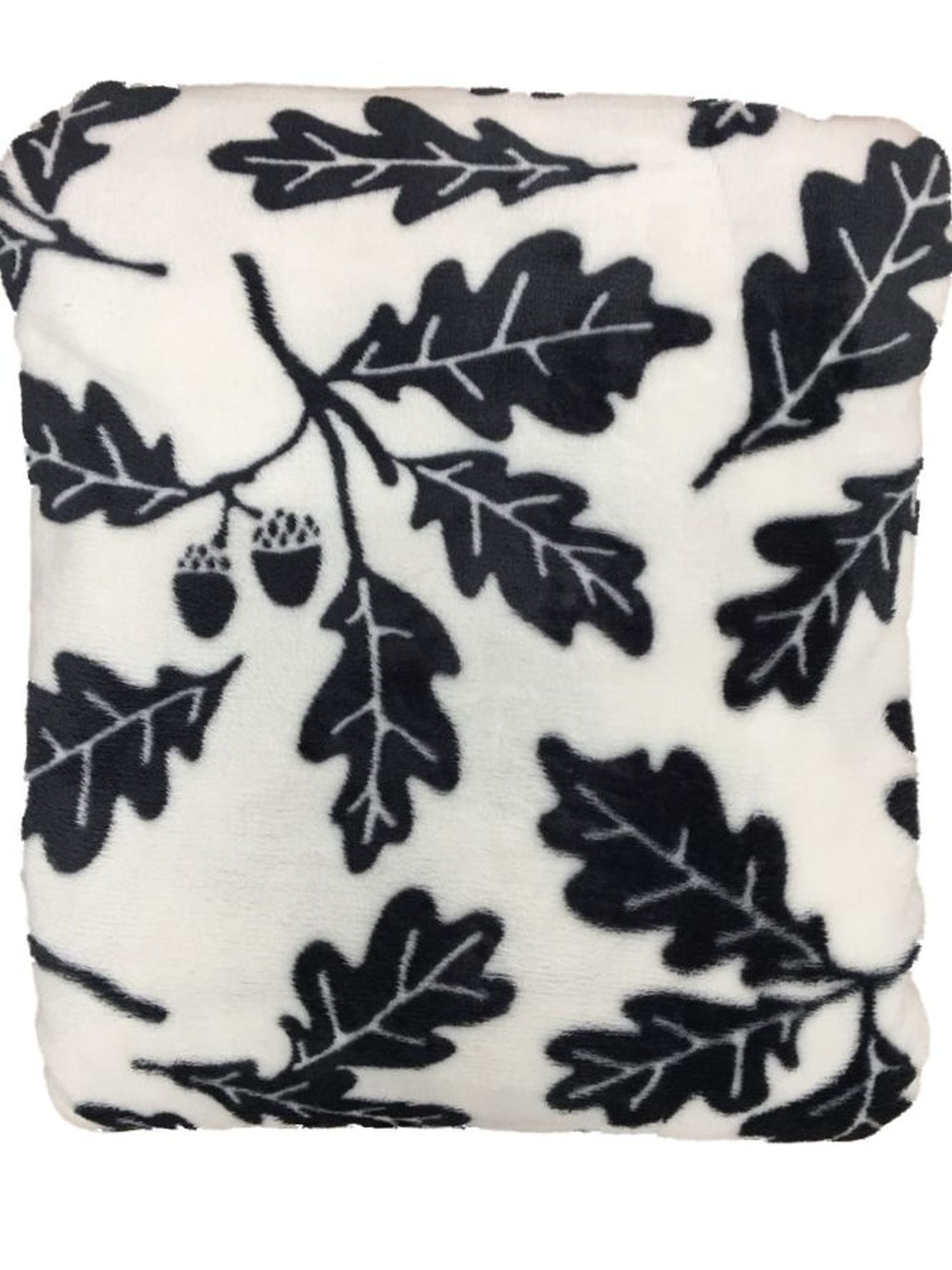 The Big One Oversized Plush Throw Blanket Black & Ivory Oak Leaves
