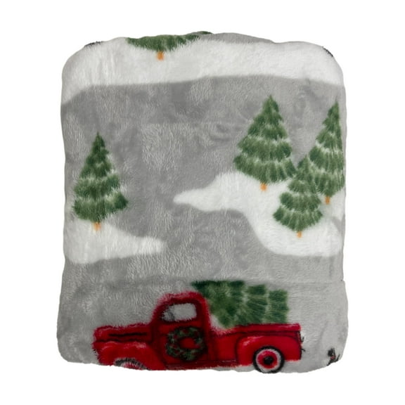 The Big One Oversized Plush Throw Blanket Red Pickup Truck & Tree, 5ft x 6ft